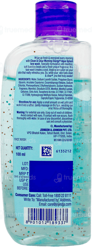 Clean & Clear Morning Energy Aqua Splash With Colling Menthol Face Wash 100Ml